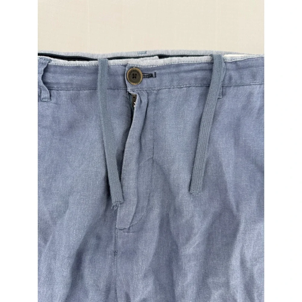 Springfield Mens Blue Linen‎ Blend Drawstring Chino Pants Straight Leg Casual L